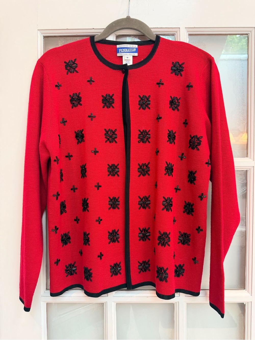 Vintage Pendleton Wool Red Sequin Embellished Cardigan Sweater Size M